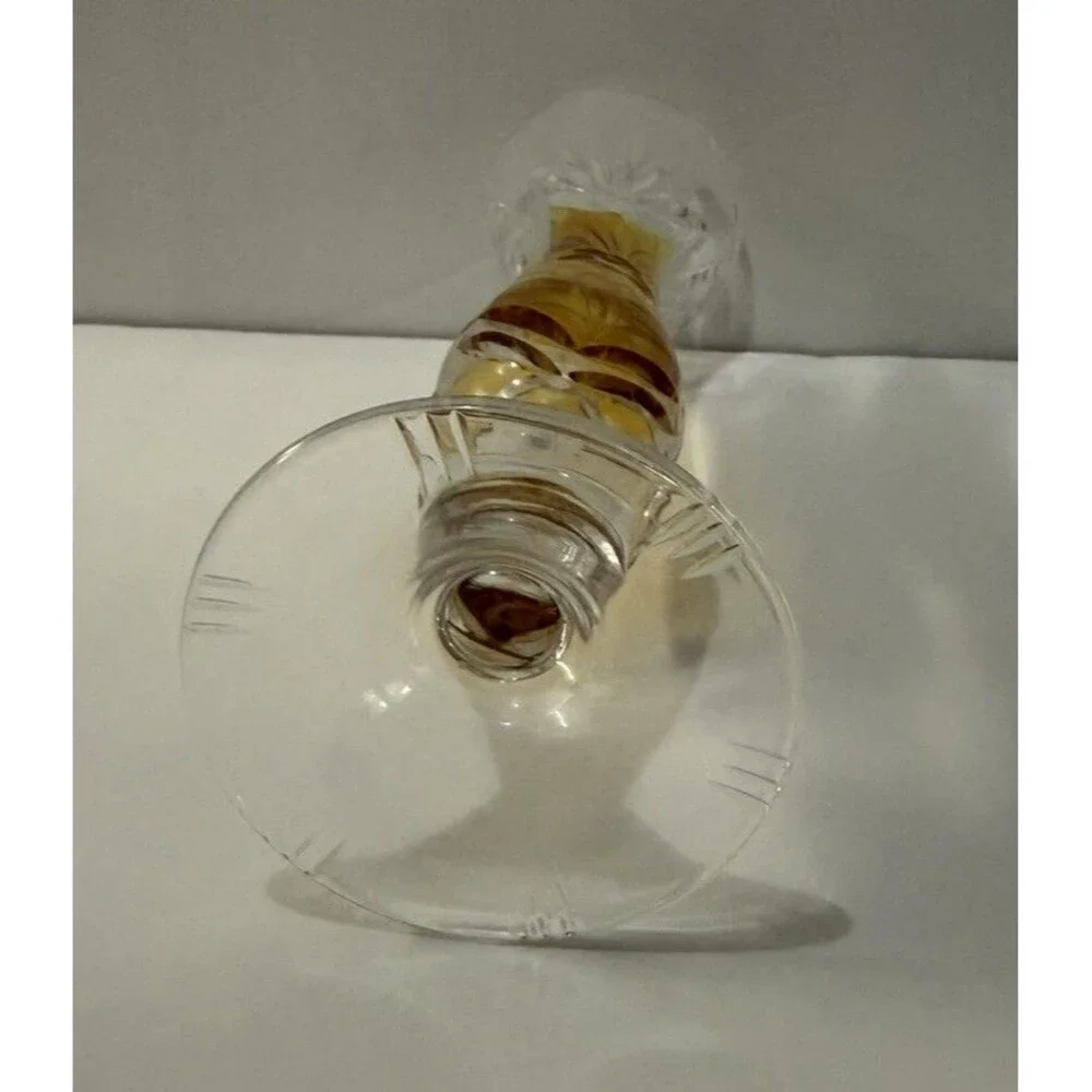 Clear & Amber Cut Glass Vase, Etched Floral Pattern, Decorative, 12 in